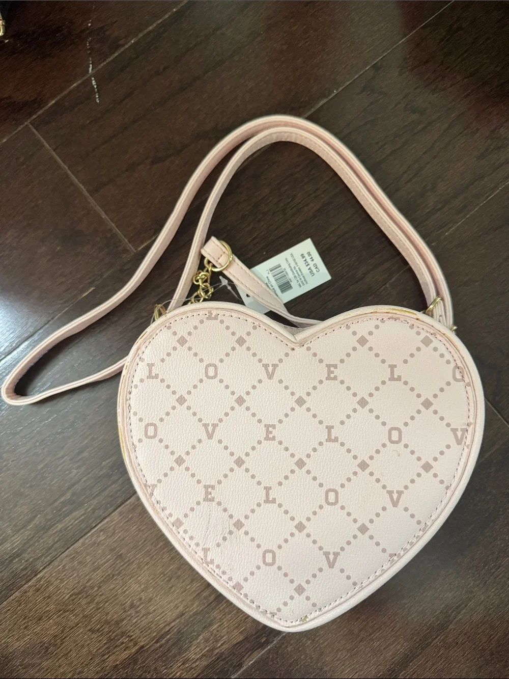 Claire's Pink Heart Crossbody Bag with LOVE Pattern